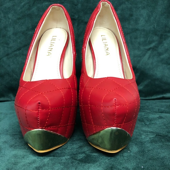 Liliana Red Quilted Platform Stiletto Heels Size 7 - Picture 2 of 8